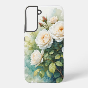 Waterverf tuinbloemen witte rozen samsung galaxy hoesje