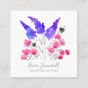 Waterverf Tuinbouw Roos Lila en bijen Vierkante Visitekaartje