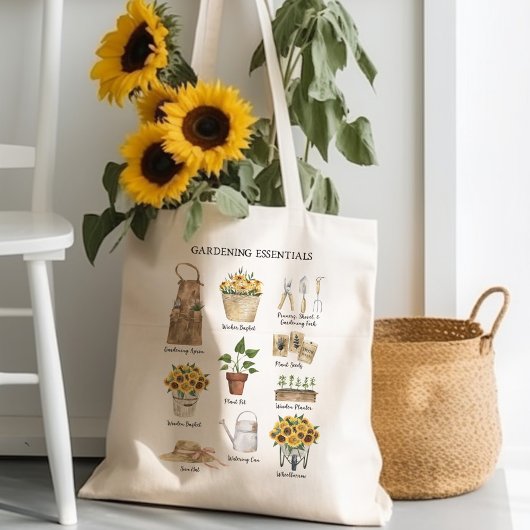Waterverf Tuinieren Tools Zonnebloem Tuin Tote Bag