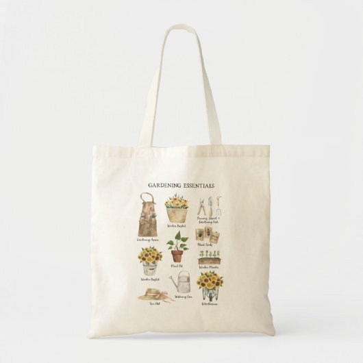 Waterverf Tuinieren Tools Zonnebloem Tuin Tote Bag (Voorkant)