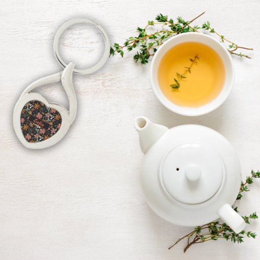 Waterverf tuinpatroon zwart Metalen Sleutelhanger