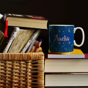 Waterverf tuinroze blauwe mok koffie