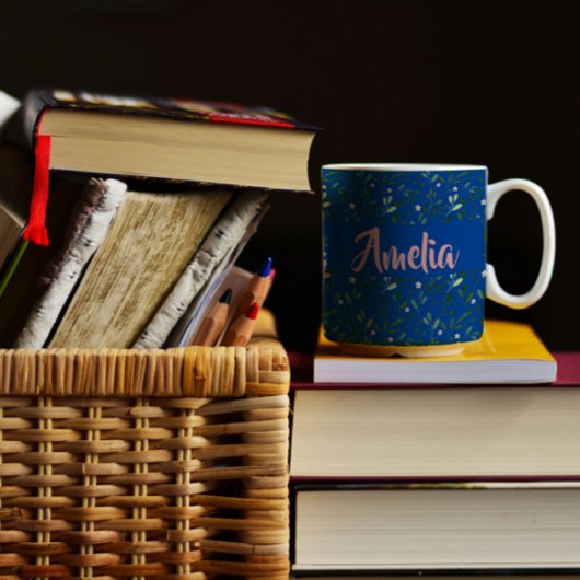 Waterverf tuinroze blauwe mok koffie