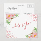 Waterverf Tuinroze Confetti RSVP Antwoord Uitnodiging Briefkaart (Voorkant / Achterkant)