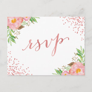 Waterverf Tuinroze Confetti RSVP Antwoord Uitnodiging Briefkaart