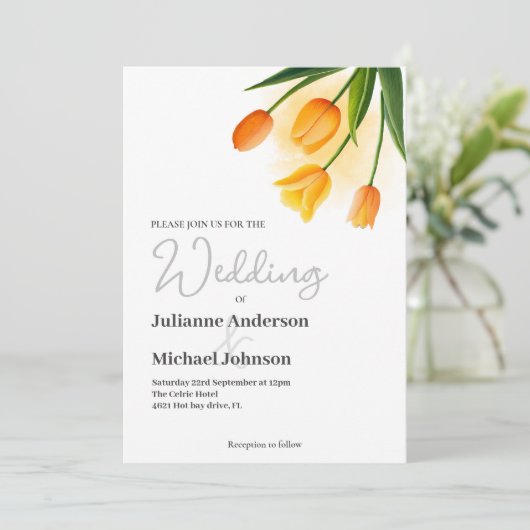 Waterverf Tulip bruiloft uitnodiging (Staand voorkant)