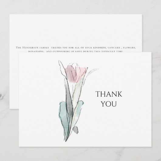 Waterverf Tulip Eenvoudige begrafenis Dank u Bedankkaart (Voorkant / Achterkant)