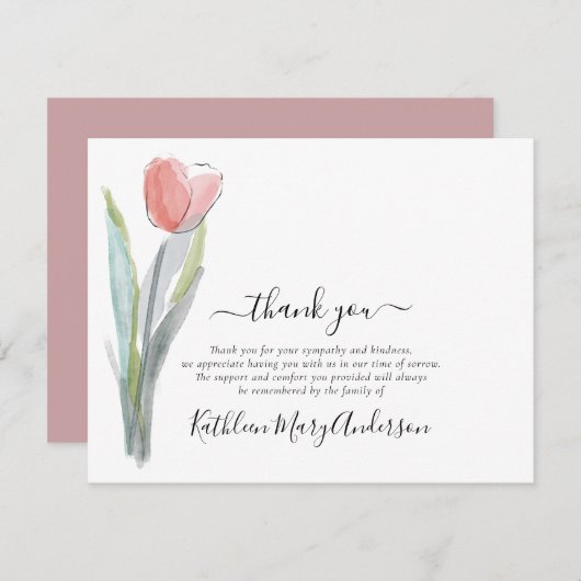 Waterverf Tulip Floral Funeral Bedankkaart (Voorkant / Achterkant)