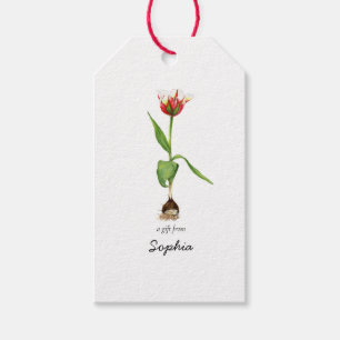 Waterverf Tulip Lentevloer Gelukkige Verjaardag Cadeaulabel