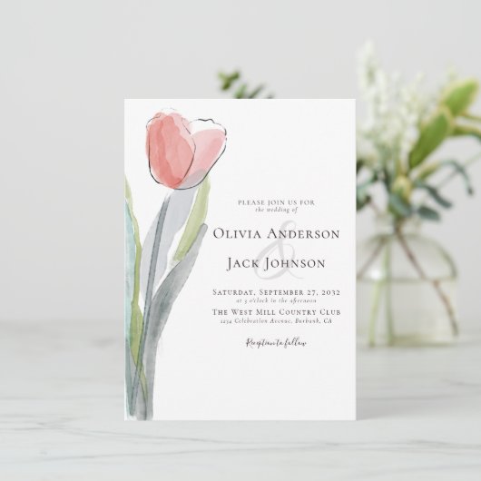 Waterverf Tulip Wedding Kaart (Staand voorkant)