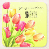 Waterverf Tulips Bouquet Monogram Kartonnen Onderzetters (Voorkant)