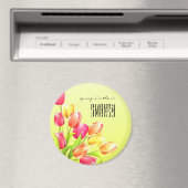 Waterverf Tulips Bouquet Monogram Magneet (Insitu (Vaatwasser))
