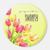 Waterverf Tulips Bouquet Monogram Magneet (Voorkant)