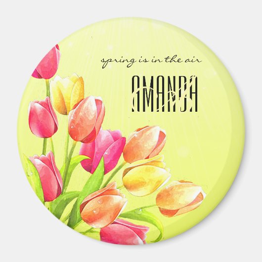 Waterverf Tulips Bouquet Monogram Magneet (Voorkant)
