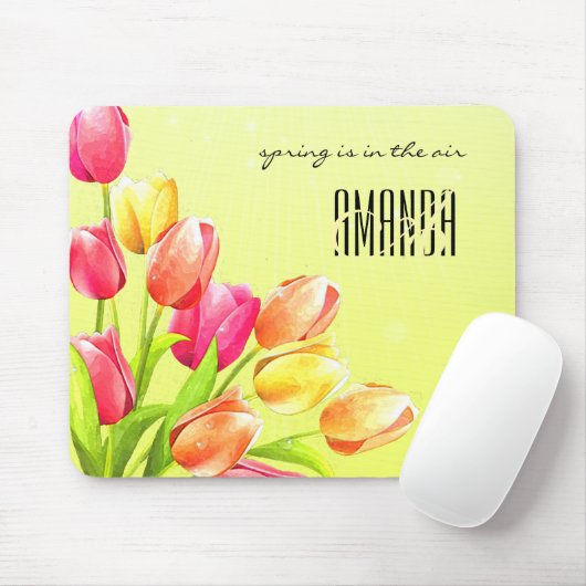 Waterverf Tulips Bouquet Monogram Muismat (Met muis)