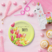 Waterverf Tulips Bouquet Monogram Papieren Bordje (Feest)