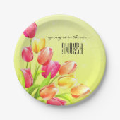 Waterverf Tulips Bouquet Monogram Papieren Bordje (Voorkant)