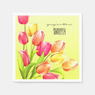 Waterverf Tulips Bouquet Monogram Servet