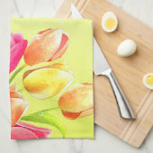 Waterverf Tulips Bouquet Monogram Theedoek (Quarter Fold)