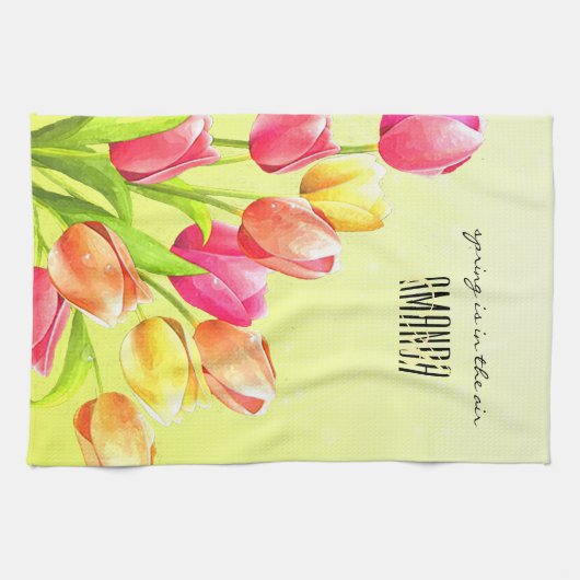 Waterverf Tulips Bouquet Monogram Theedoek (Horizontaal)