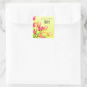 Waterverf Tulips Bouquet Monogram Vierkante Sticker (Tas)