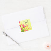 Waterverf Tulips Bouquet Monogram Vierkante Sticker (Envelop)