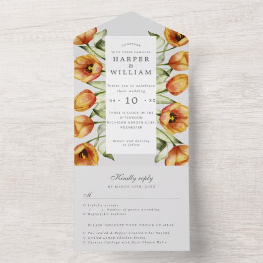 waterverf tulips rsvp hecht bruiloft all in one uitnodiging (Binnen)