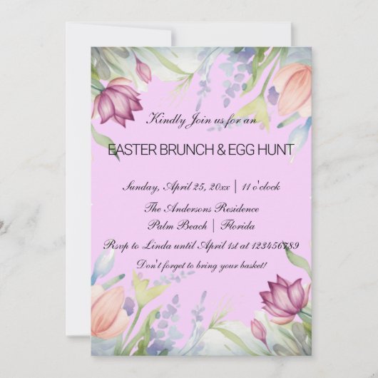 Waterverf Tulp Bloemen Pasen Brunch & Eierjacht Kaart (Voorkant)