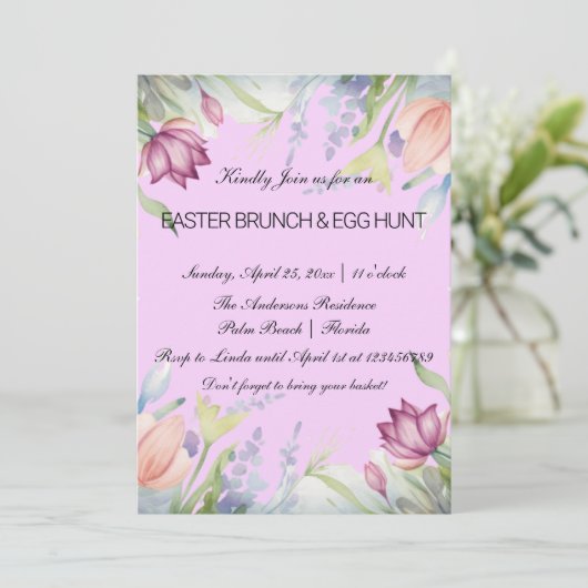 Waterverf Tulp Bloemen Pasen Brunch & Eierjacht Kaart (Staand voorkant)