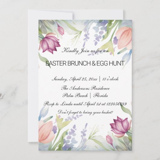 Waterverf Tulp Bloemen Pasen Brunch & Eierjacht Kaart (Voorkant)