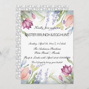 Waterverf Tulp Bloemen Pasen Brunch & Eierjacht Kaart