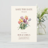 Waterverf Tulp Bloemen Rustieke Huwelijksuitnodigi Kaart (Staand voorkant)