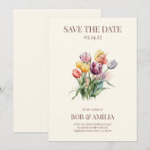 Waterverf Tulp Bloemen Rustieke Huwelijksuitnodigi Kaart (Voorkant / Achterkant)