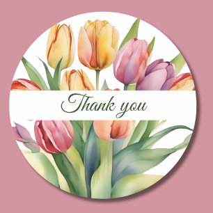 Waterverf Tulp Dank je Ronde Sticker