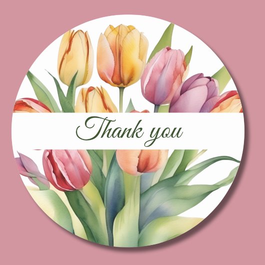 Waterverf Tulp Dank je Ronde Sticker