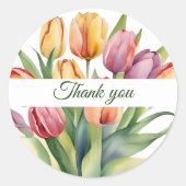 Waterverf Tulp Dank je Ronde Sticker (Voorkant)
