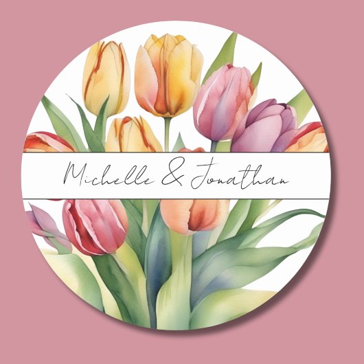 Waterverf tulp monogram ronde sticker