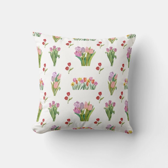 Waterverf Tulp Print Pattern Kussen (Voorkant)
