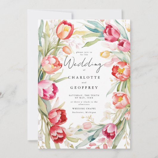 Waterverf tulp QR code bruiloft Kaart (Voorkant)