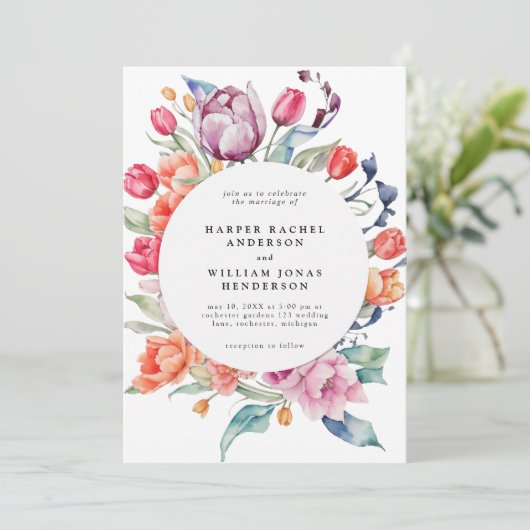 Waterverf tulp rond lijst kaart (Staand voorkant)