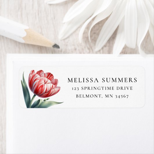 Waterverf Tulp Rood Wit Retouradreslabel Etiket (Insitu)