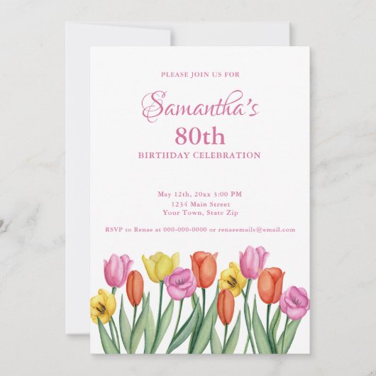 Waterverf tulpen 80ste verjaardagsfeest kaart (Voorkant)