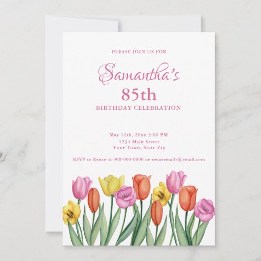 Waterverf Tulpen 85ste verjaardagsfeest Kaart (Voorkant)