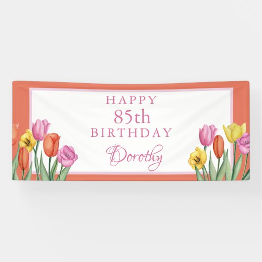 Waterverf Tulpen 85ste verjaardagsfeest Spandoek (Horizontaal)