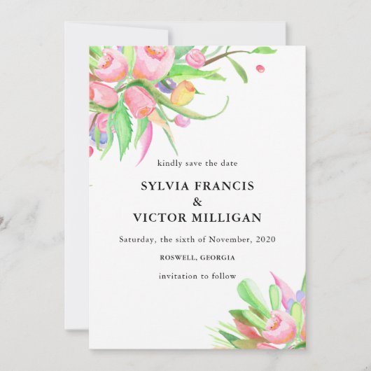 Waterverf Tulpen Bewaar de datum Save The Date (Voorkant)