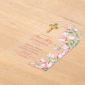 Waterverf Tulpen Boog Eerste Communie Acryl Uitnodigingen (Laagn)