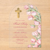 Waterverf Tulpen Boog Eerste Communie Acryl Uitnodigingen (Voorkant)