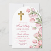 Waterverf Tulpen Boog Eerste Communie Kaart (Voorkant)