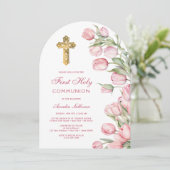 Waterverf Tulpen Boog Eerste Communie Kaart (Staand voorkant)