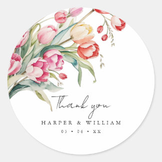 waterverf tulpen bruiloft dank u ronde sticker